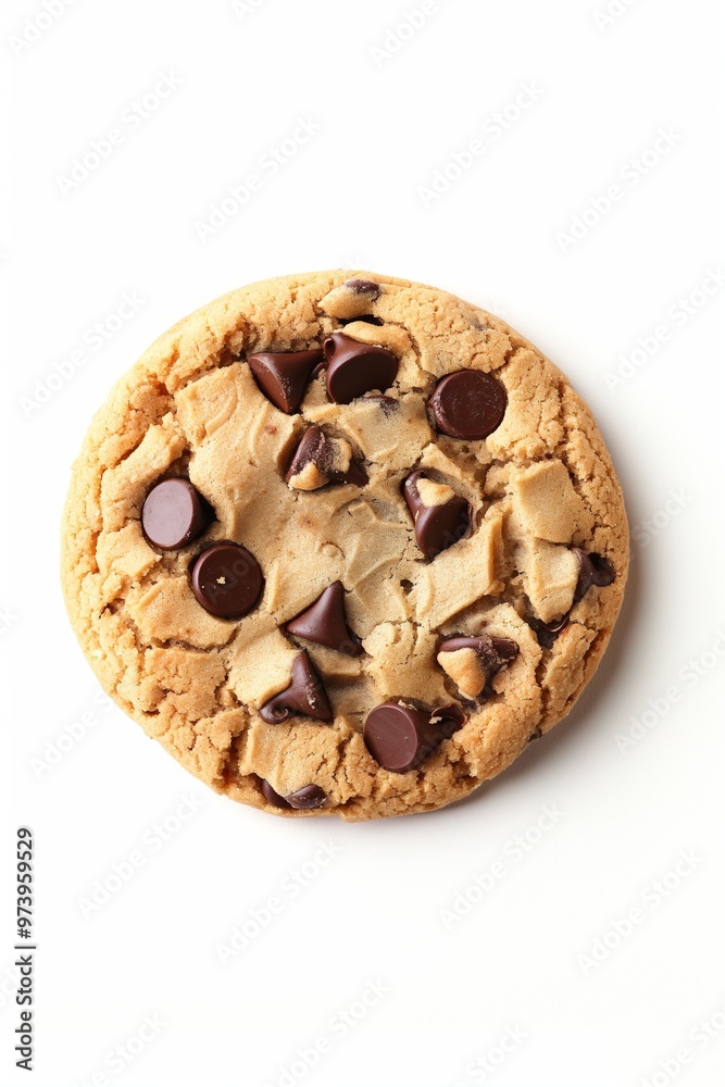 A chocolate chip cookie isolated on a white background A chocolate chip cookie isolated on a white background