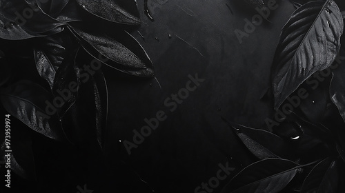 Black leaves background creating dramatic floral arrangement