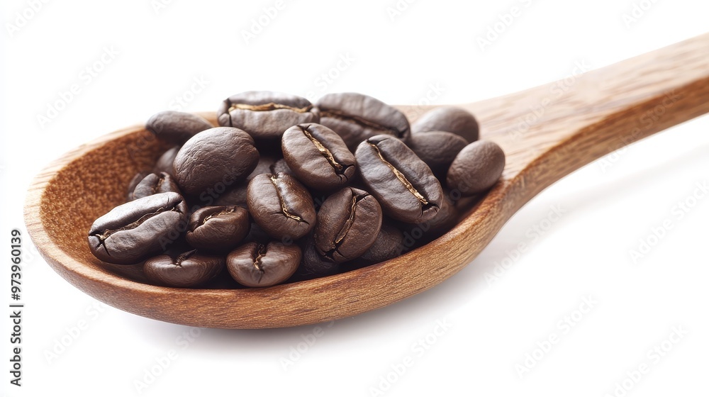 Aesthetic Wooden Spoon with Coffee Beans in Studio Lighting, Texture and Color Emphasized Aesthetic Wooden Spoon with Coffee Beans in Studio Lighting, Texture and Color Emphasized