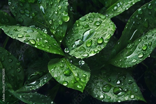 water on leaf, green nature background Generative AI