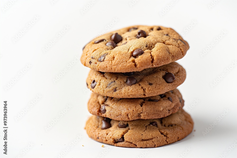 Stack of chocolate chip cookies on a white background Stack of chocolate chip cookies on a white background