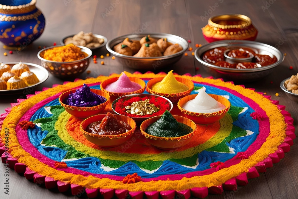 Diwali Festival Festivities Colorful Rangoli Delicious Sweets and Joyful Celebrations Diwali Festival Festivities Colorful Rangoli Delicious Sweets and Joyful Celebrations