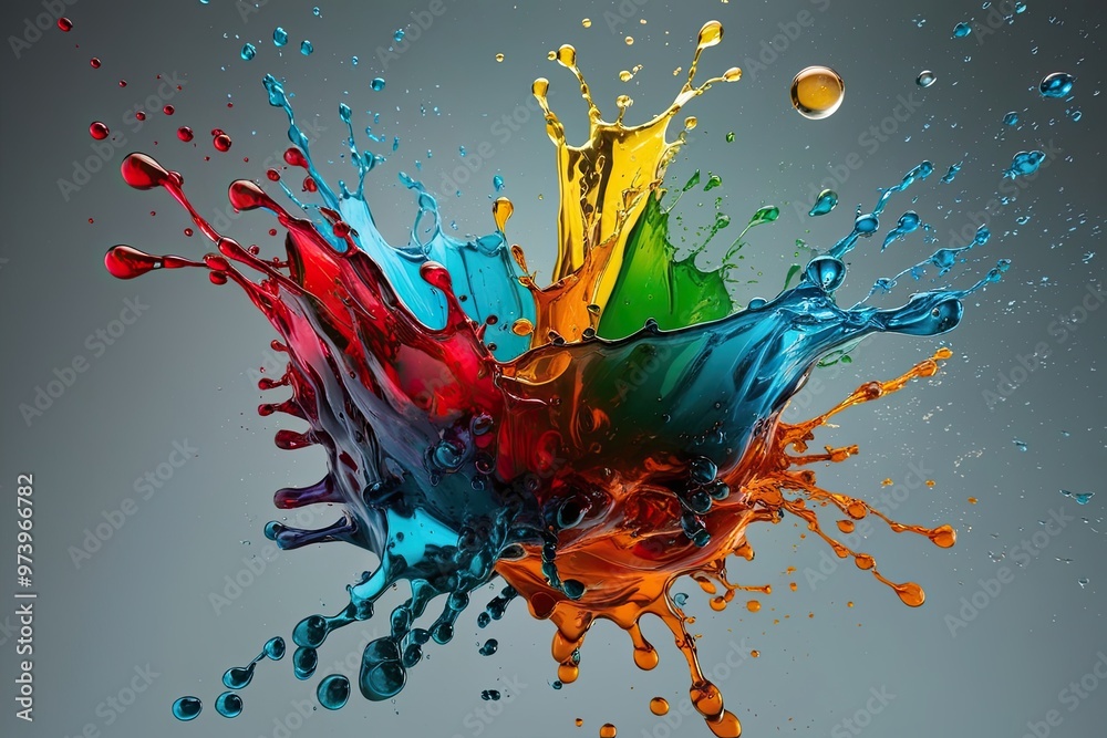 Fototapeta premium Vibrant Liquid Animation with Colorful Splashes and Floating Droplets