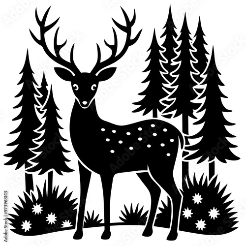  forest deer black vector illustration black animal design