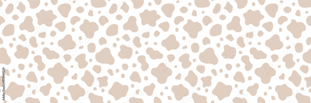 Cow skin vector seamless pattern. Neutral beige color animal skin texture background. Milk farm, dairy illustration for food, cosmetic package. Neutral creamy spot wallpaper. Abstract doodle girl bg