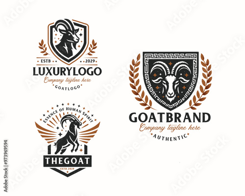 Set bundle retro badge vintage goat tattoo for business company 