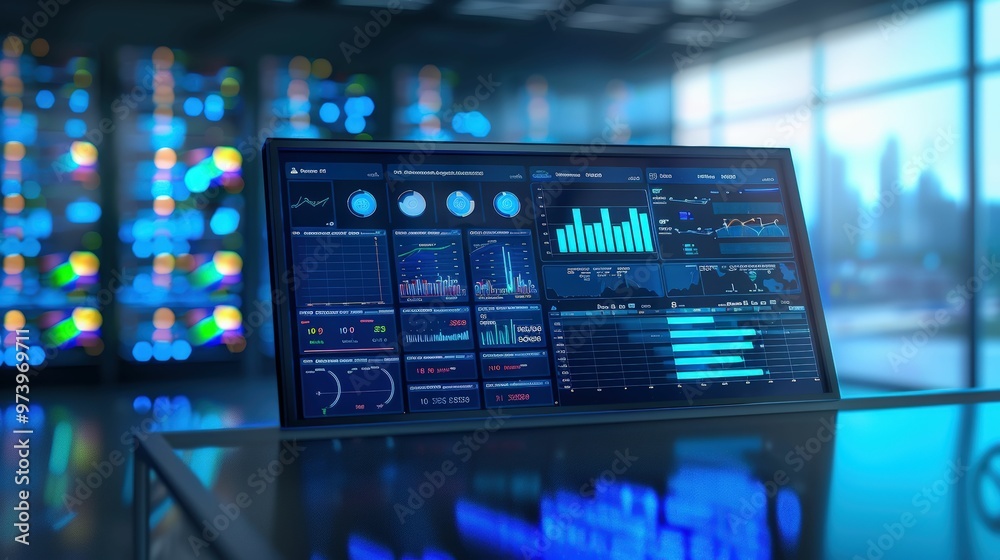Command Center Insights: A sleek digital dashboard glows with vibrant data visualizations, revealing the pulse of a modern tech operation. Command Center Insights: A sleek digital dashboard glows with vibrant data visualizations, revealing the pulse of a modern tech operation.