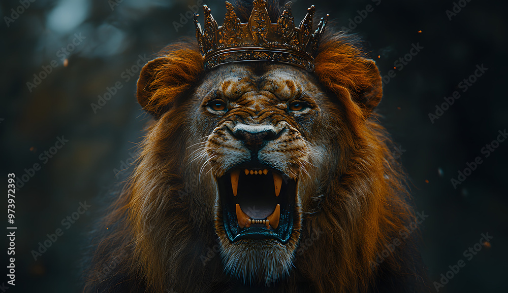“A Roaring Lion Wearing a Crown, Featured as a Movie Still from a Dramatic Film Scene, Embodying Power, Royalty, and the Majestic Nature of the Animal Kingdom, Perfect for Depicting Themes of Strength “A Roaring Lion Wearing a Crown, Featured as a Movie Still from a Dramatic Film Scene, Embodying Power, Royalty, and the Majestic Nature of the Animal Kingdom, Perfect for Depicting Themes of Strength