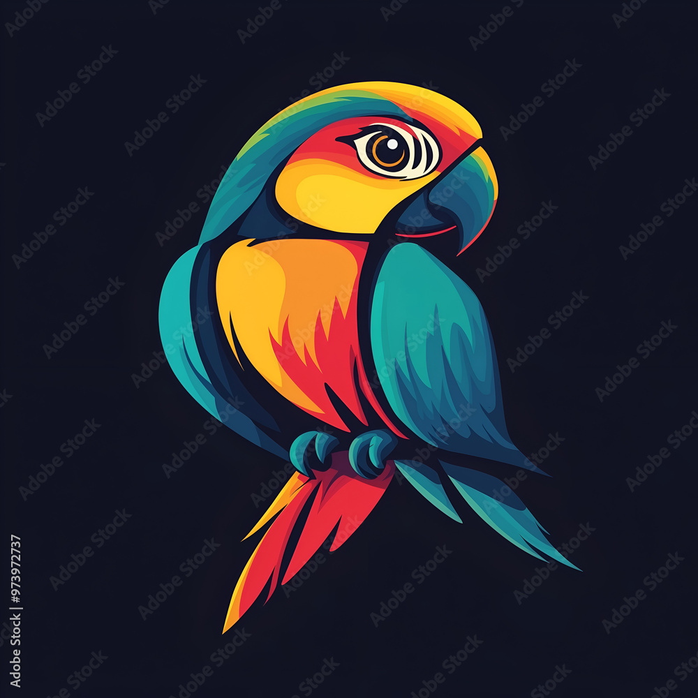 Fototapeta premium Vibrant Macaw Majesty: A colorful parrot illustration with a bold design