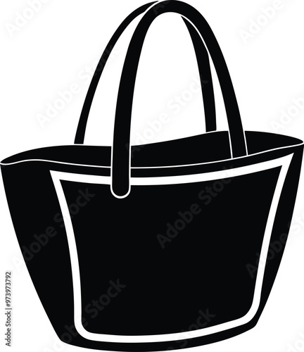 Tote bag silhouette Vector Icon, Illustration on black and white.