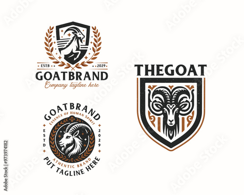 Set bundle retro badge vintage goat tattoo for business company 