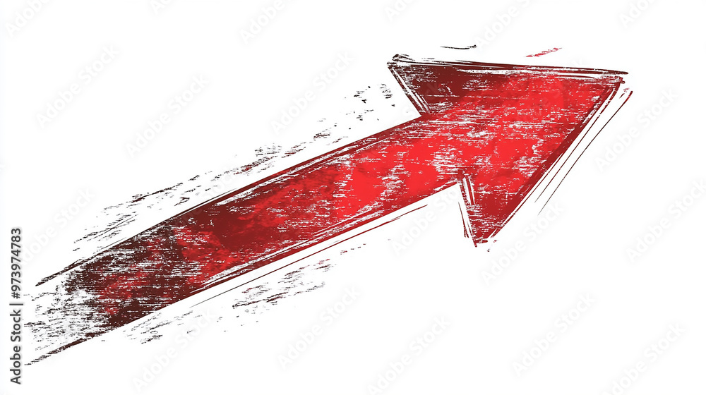 simple red arrow drawn with marker on a white background, the curved ...