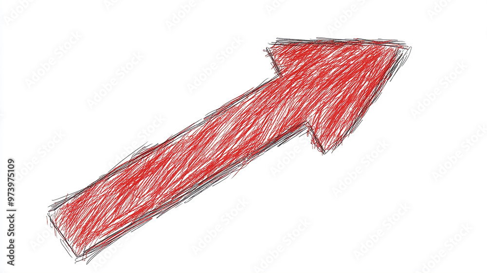 simple red arrow drawn with marker on a white background, the curved ...