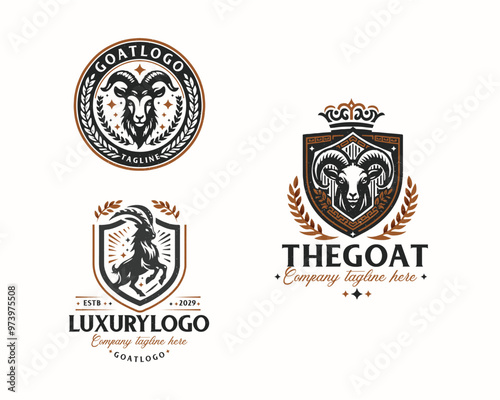 Set bundle retro badge vintage goat tattoo for business company 