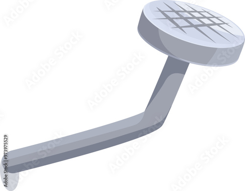 Single, bent, metallic nail is partially driven into a surface and casting a shadow