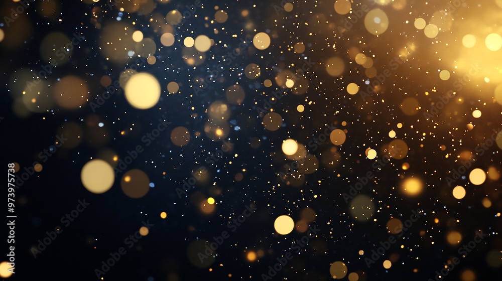Fototapeta premium Abstract festive dark background with gold glitter and bokeh. New year, birthday, event