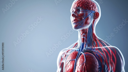 A detailed anatomical illustration of the human body showcasing circulatory and nervous systems in vibrant colors.