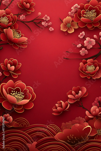 3d flowers on red background, Vector illustration.