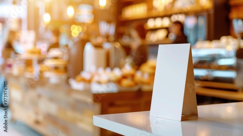 Wallpaper Mural Modern Menu Stand Mockup in Bright Coffee Shop Ambience Torontodigital.ca