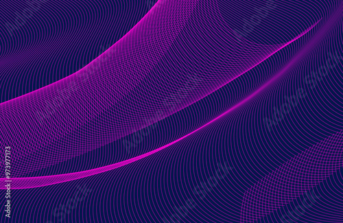 Abstract technology particles wave lines background. Digital dynamic futuristic purple neon lines flowing effect business concept