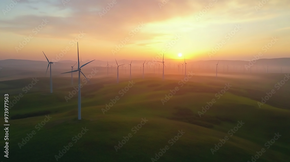 Wind turbines generate clean energy against a blue sky, demonstrating sustainable energy sources Wind turbines generate clean energy against a blue sky, demonstrating sustainable energy sources