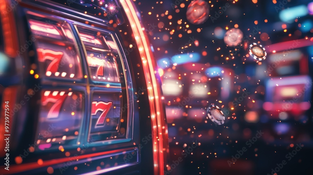 Slot machine jackpot win, neon lights flashing with sparkles, capturing the excitement of a casino game win-up close Slot machine jackpot win, neon lights flashing with sparkles, capturing the excitement of a casino game win-up close