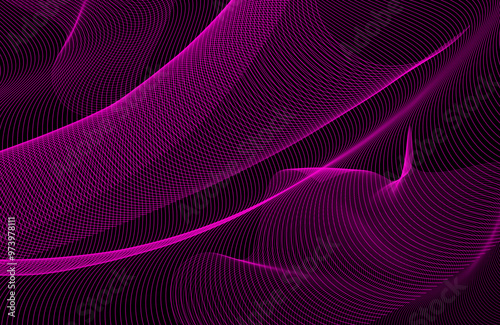 Abstract technology particles wave lines background. Digital dynamic futuristic purple neon lines flowing effect business concept
