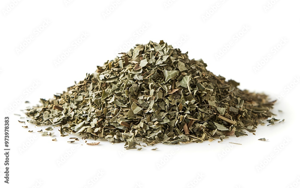 Heap of dried oregano leaves isolated on white background. Heap of dried oregano leaves isolated on white background.