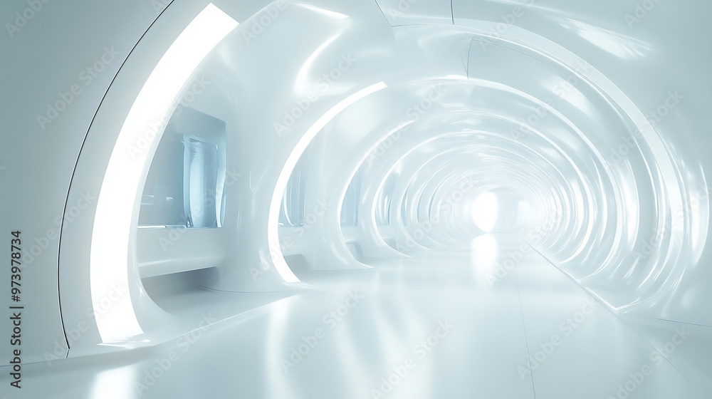 Fototapeta premium Futuristic White Tunnel with Glowing Lines 