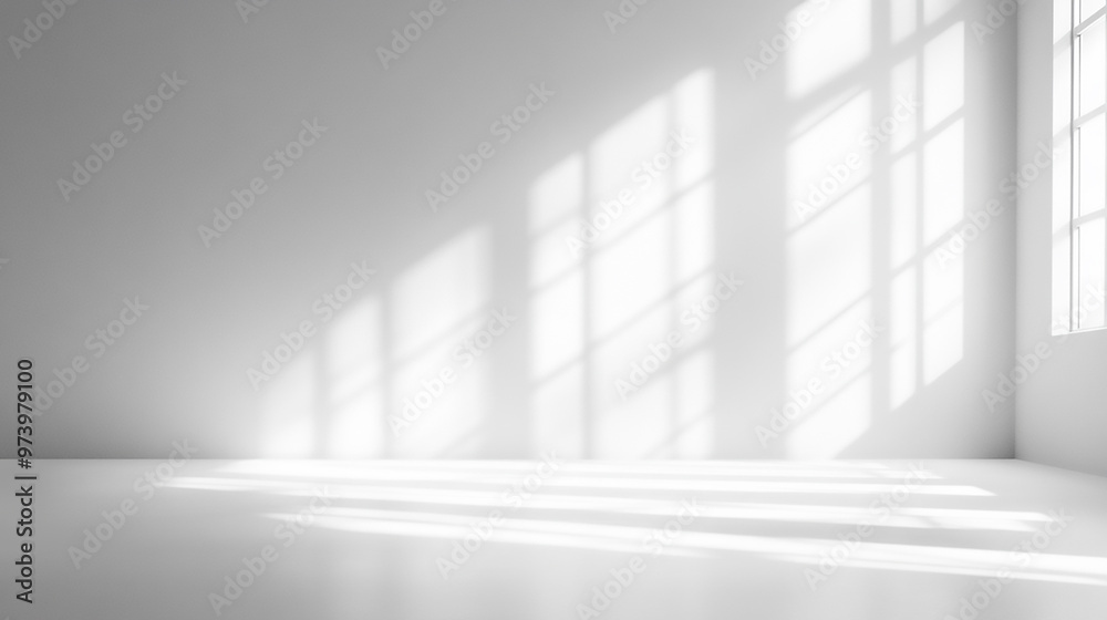 Shadow of glass window on white wall of empty modern house interior.
Shadow of glass window on white wall of empty modern house interior.