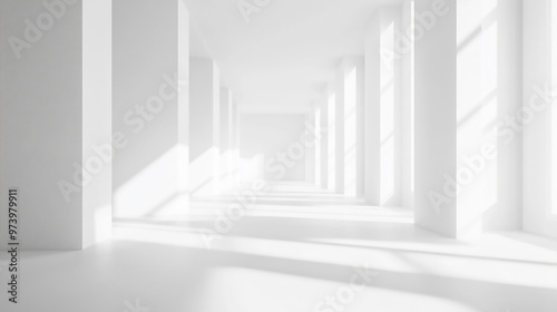 White studio backdrop for presenting products with gray room and window shadows for a blurred background display.