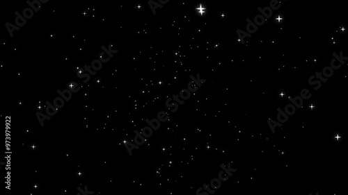 Sparkling glowing star falling animation on dark night background. Twinkling shiny star particle loop motion video. 4k fairy twinkle animation