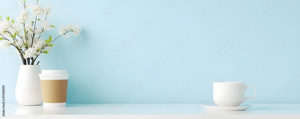 Artisanal Coffee Cafe for National Coffee Day - Warm Tasting Session with Friendly Baristas 3D Rendered Decor in Inviting Atmosphere on Light Blue Background