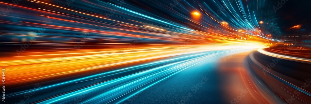 Light speed, light beam in blue and orange colors with motion blur background Light speed, light beam in blue and orange colors with motion blur background