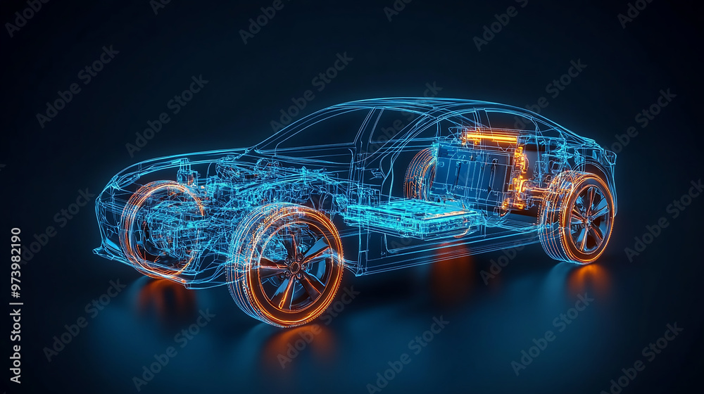 Naklejka premium Generative AI illustration of contemporary automobile 