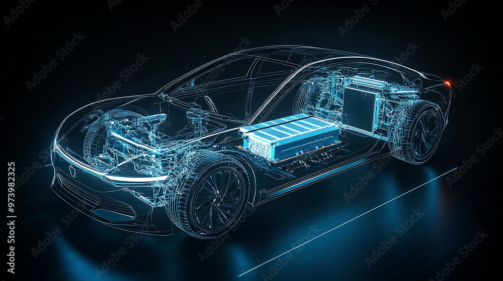 Naklejka premium Generative AI illustration of contemporary automobile 