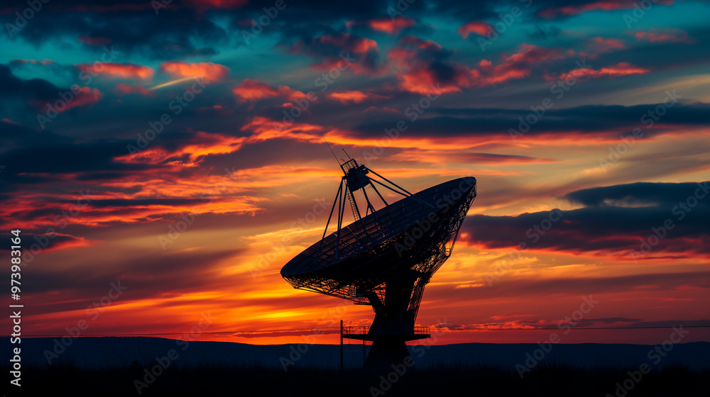 Silhouette of large radio telescope Silhouette of large radio telescope