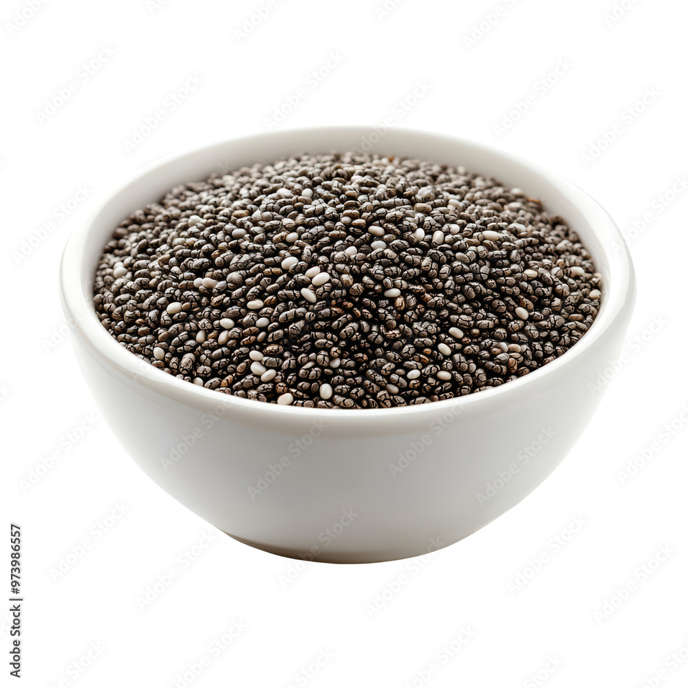 Bowl of Healthy Chia Seeds Isolated on Background - Superfood Rich in Nutrients and Omega-3 Fatty Acids Bowl of Healthy Chia Seeds Isolated on Background - Superfood Rich in Nutrients and Omega-3 Fatty Acids