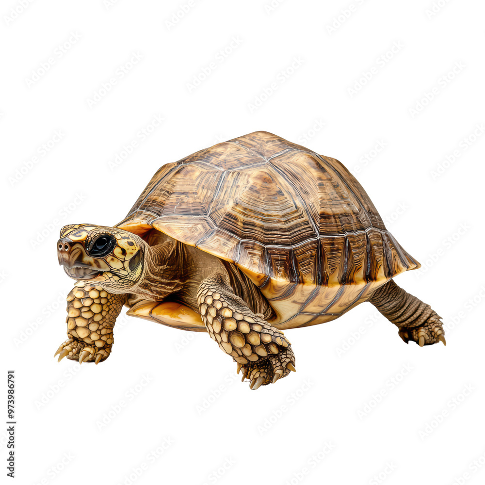 Naklejka premium Close-Up of a Majestic Tortoise with Detailed Shell Patterns on a Background