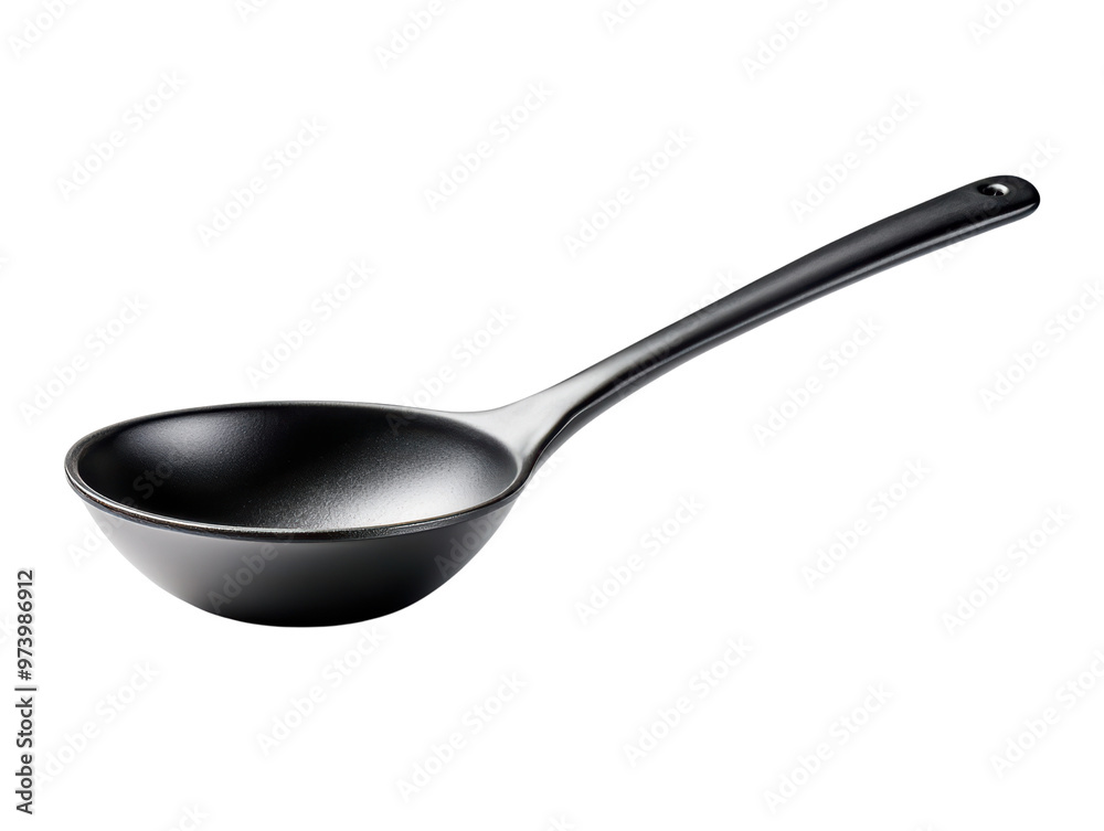 Elegant Black Non-Stick Cooking Ladle with Ergonomic Handle on Background Elegant Black Non-Stick Cooking Ladle with Ergonomic Handle on Background