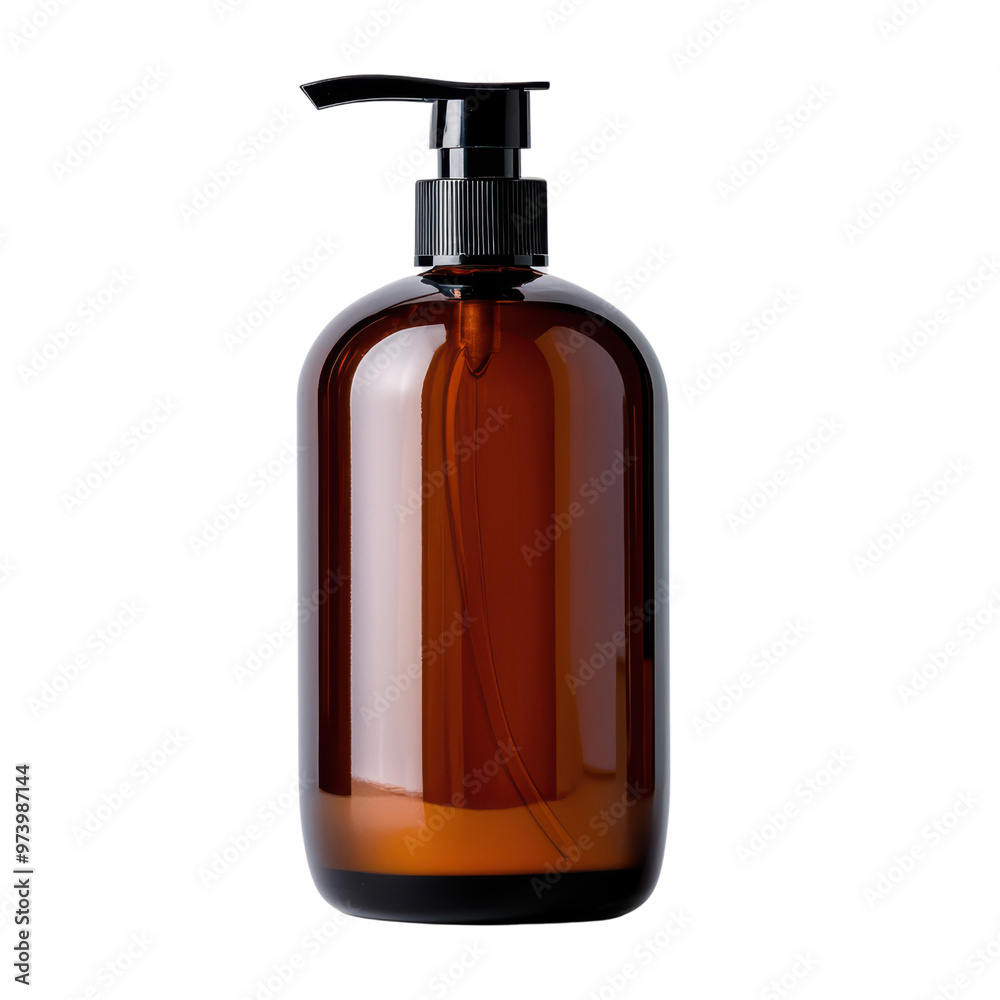Amber Glass Pump Bottle for Liquid Soap, Lotion, or Shampoo on Background Amber Glass Pump Bottle for Liquid Soap, Lotion, or Shampoo on Background