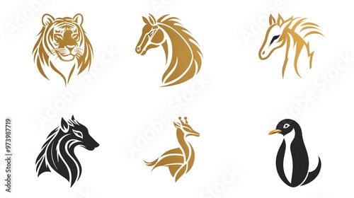 Stylized Animal Head Silhouettes in Gold and Black