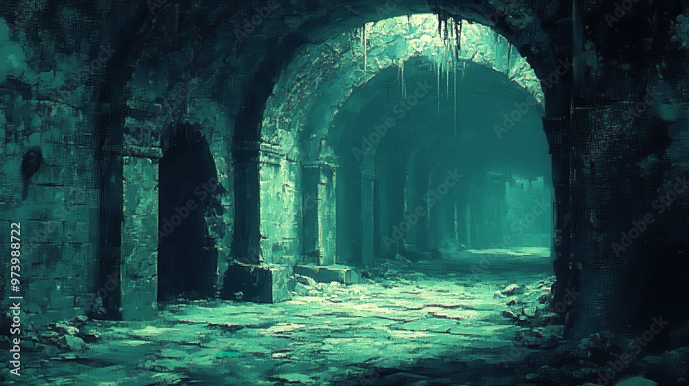 Pixelated Underground Dungeon - Vibrant Blend Mode Effect with Copy Space Pixelated Underground Dungeon - Vibrant Blend Mode Effect with Copy Space
