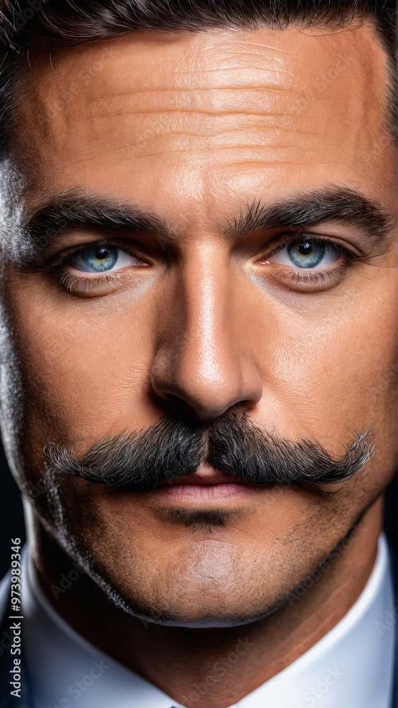 Obraz premium A man with a well groomed mustache a dapper suit and a pocket square his