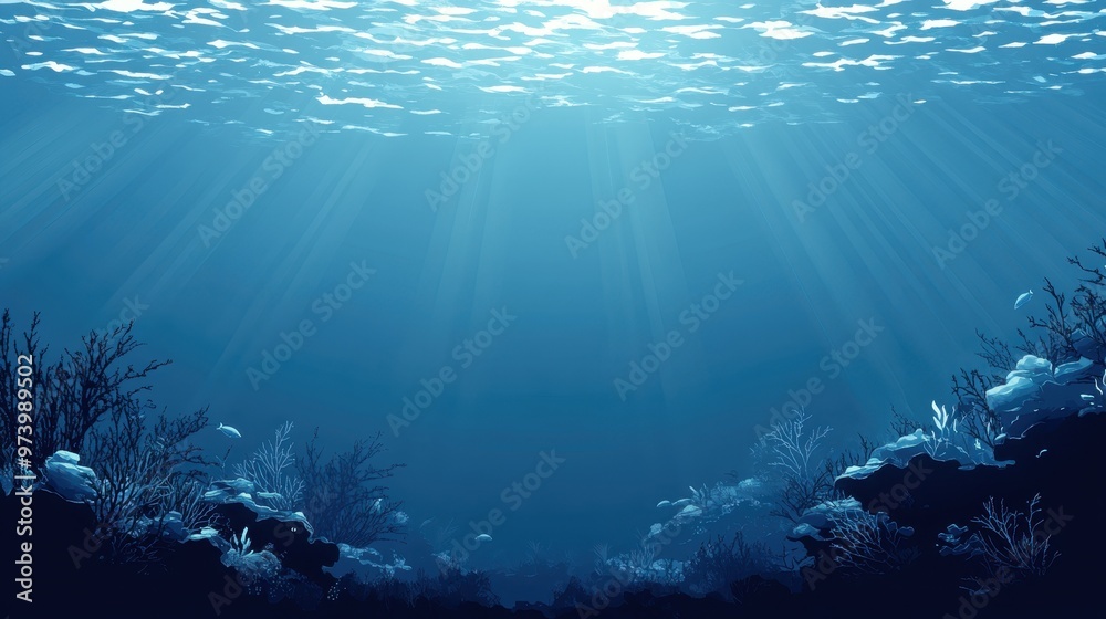 Obraz premium Tranquil Ocean Depths: Pixelated Marine Life in Surreal Blend Mode Finish with Copy Space