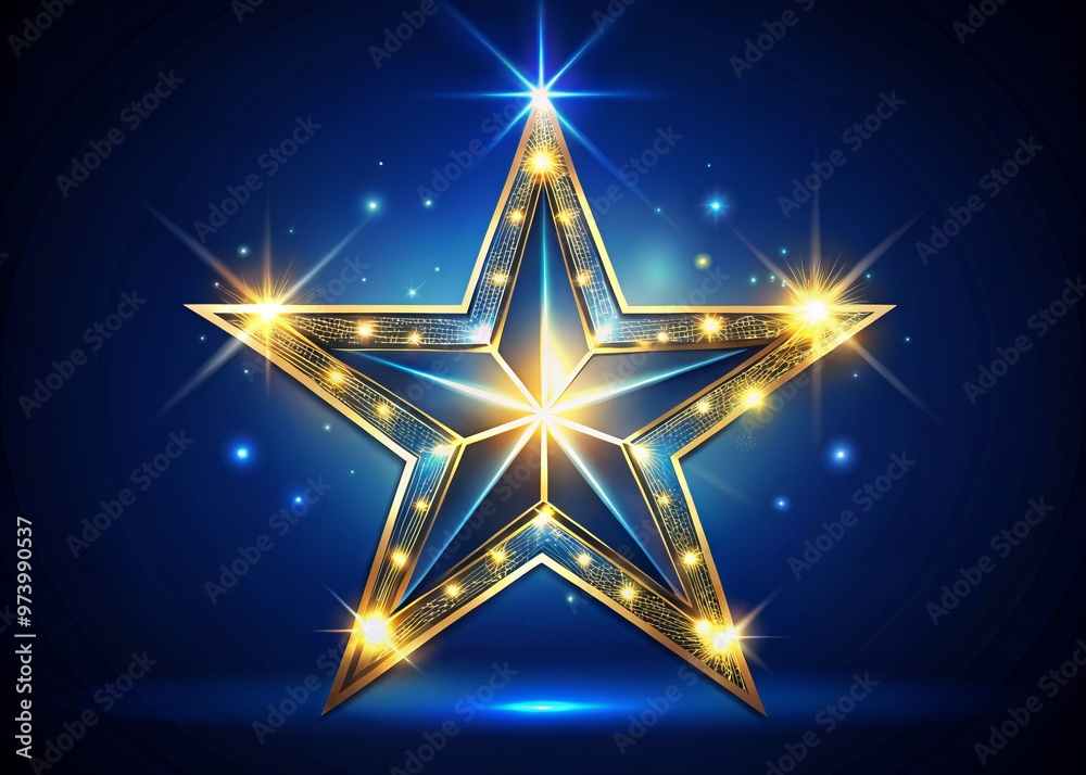 A stylized five-pointed star symbol shines brightly with each point extending elegantly, radiating light and energy A stylized five-pointed star symbol shines brightly with each point extending elegantly, radiating light and energy