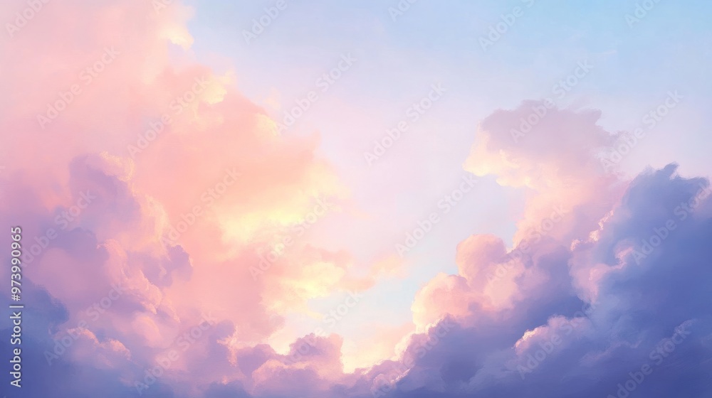 Soft light fills the sky before dusk, the fading sun painting the clouds with muted pinks and blues as the day turns to night Soft light fills the sky before dusk, the fading sun painting the clouds with muted pinks and blues as the day turns to night