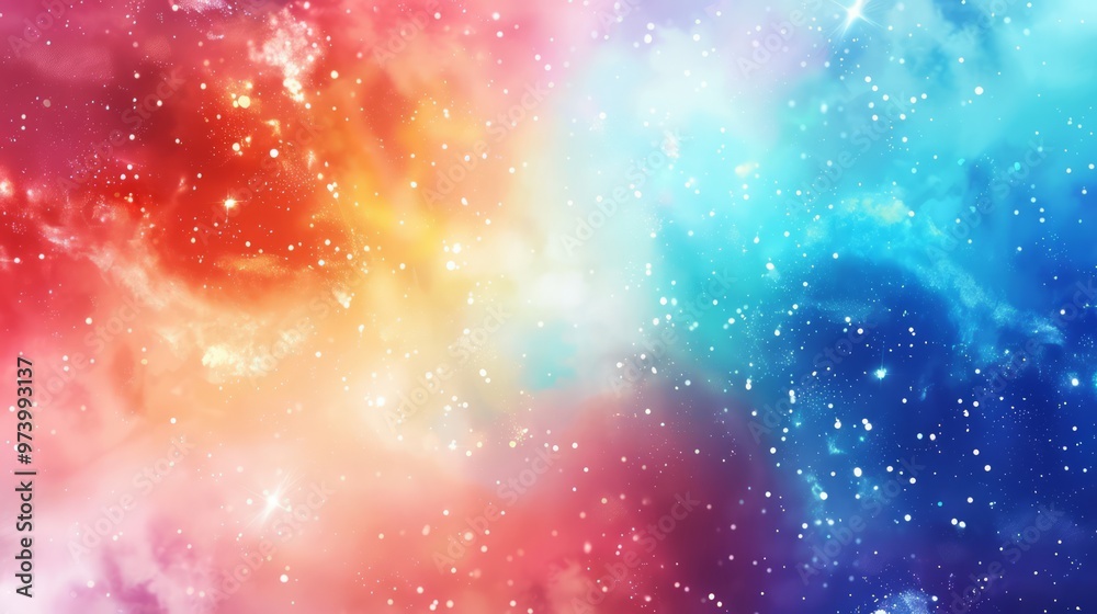 A dreamy galaxy scene in watercolor style, featuring delicate washes of color blending across the stars and nebulas