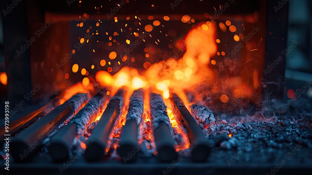 A vivid display of molten fire and glowing embers, showcasing the art of metalworking and the beauty of heat in a forge.