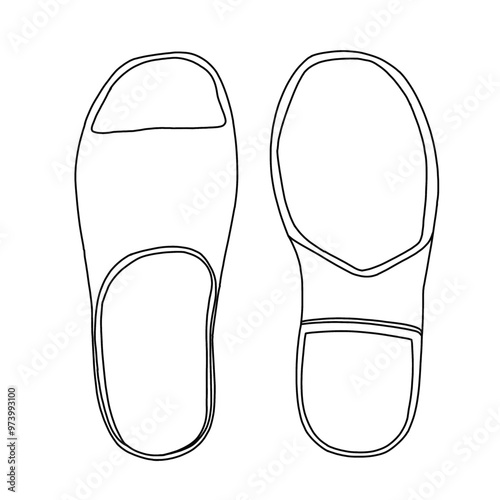 Platform Wedge Sandals Open Toe Slip On Slides with Memory Foam Line art,Technical sketch hand drawing outline vector doodle illustration top and bottom view isolated on white background